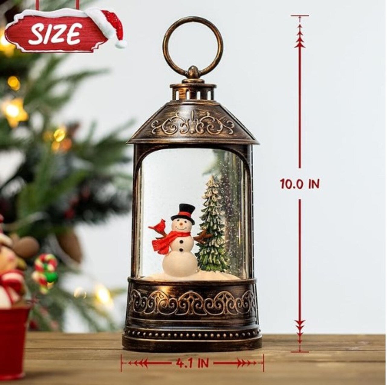 Christmas Snow Globe Lantern, Glitter Lighted Snowman Cardinal Snow Globe with Music, USB and Battery Operated Musical Christmas Decorations, Christmas Decor